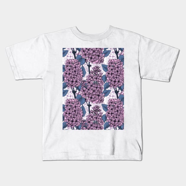 Lilac in violet and blue Kids T-Shirt by katerinamk